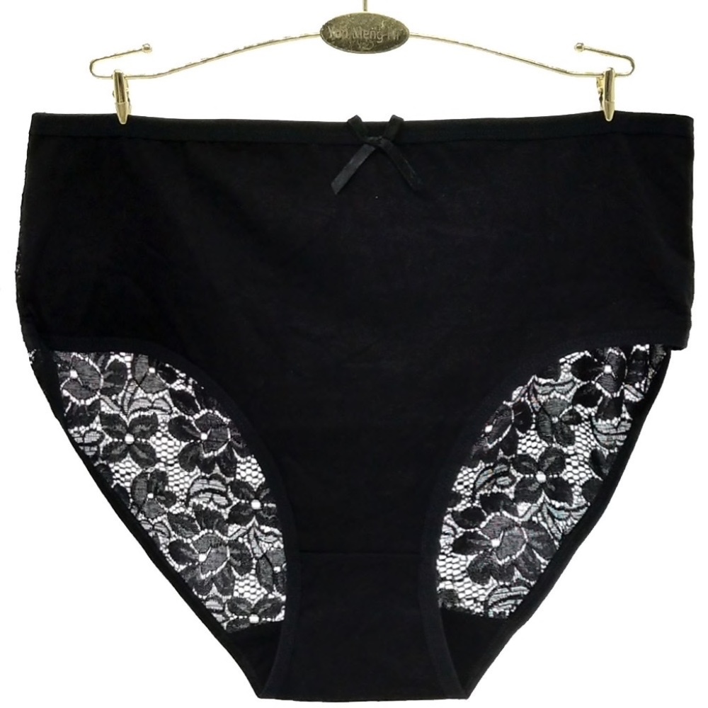 Black Large size Cotton Panties with Lace Back Panel/Bum Cover Waist 30" to 40"